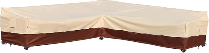 Outdoor Sectional Cover-V-Shaped Patio Furniture Covers Waterproof Rip-Stop Anti-UV 600D Heavy Duty Outdoor Couch Cover 110''L (110''L) 32''D 31''H Beige & Reddish Brown