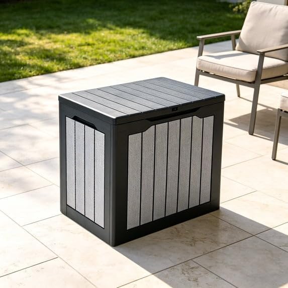 30 Gallon Resin Deck Box, Waterproof Outdoor Storage Box for Patio Furniture, Garden Tools & Pool Toys, Large Capacity -Wall Resin Construction, Dual Use as Patio Bench Seat, Black & Gray