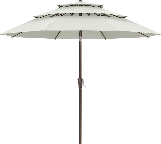 ABCCANOPY 11Ft 3 Tiers Market Umbrella, Outdoor Table Umbrella for for Patio, Deck, Backyard (Light Beige)