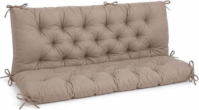 Outdoor Swing Cushion Replacement 60 x 40 Inch, Waterproof Porch Swing Cushions with Backrest and Ties, Thickened 2-3 Seater Patio Swing Bench Cushion for Outdoor Furniture, Porch, Garden, Backyard,