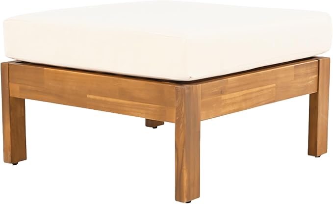 Christopher Knight Home Havets 3 Pieces Outdoor Acacia Furniture Set, Slat Panel Couch, Spacious Seating Armchair, 6" Thick Cushions Sofa and Coffee Table Set for Backyard Garden Balcony, Teak+Beige