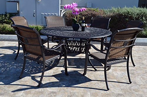 Santa Clara Outdoor Patio 7 pcs Round Dining Set Dark Bronze Cast Aluminum (Set with 6 Regular Chairs)