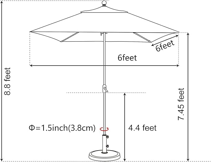 EliteShade USA 10-Year-Non-Fading 6x6Ft Square Market Patio Umbrella, UPF 50+ UV Protection Performance Sun Umbrella, Heavy Duty Commercial Grade Outdoor Table Umbrella with Crank, Windproof Vented Top for Garden, Pool, Deck and Outdoor Playsets, Black