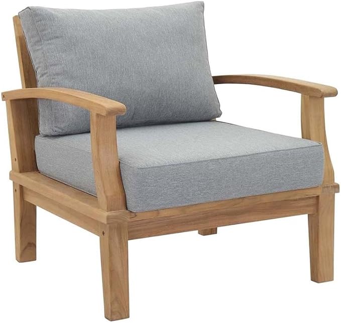 Modway EEI-1819-NAT-GRY-SET Marina Premium Grade A Teak Wood Outdoor Patio Armchairs-Set of 2, Natural Gray