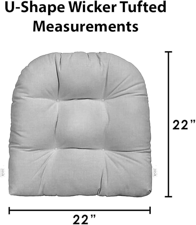 RSH DECOR: Sunbrella Tufted Wicker U-Shape Cushions Set of 2 | 22” x 22” | Outdoor Seat Cushions for Patio Furniture| Crafted with Sunbrella Performance Fabric | Canvas Tuscan