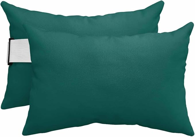Dark Green Outdoor Lumbar Pillows 12x20 Set of 2, Farmhouse Solid Green Color Modern Art Waterproof Throw Pillow Covers with Insert, Decorative Support Pillows for Lounge, Chaise
