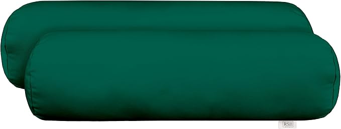 RSH Décor Sunbrella Jumbo Neck Roll Pillows – Set of 2 | 24” x 8” | Outdoor Bolster for Patio, Deck, Porch, or Poolside Chairs | Water & Fade-Resistant | Canvas Forest Green