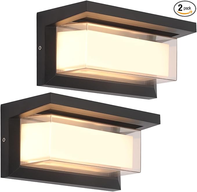 2-Pack 24W LED Outdoor Wall Lights,Exterior/Interior 3-Color Adjustable Sconces Lights, IP65 Waterproof 2100LM, Modern Wall Mount Lighting Fixtures, Aluminum Wall Lights,Compatible with Dimmers