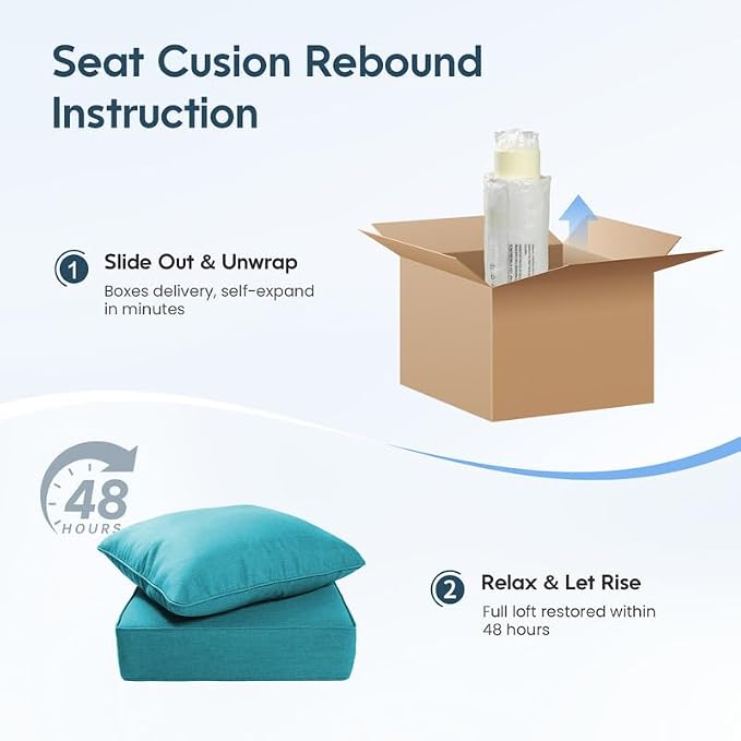 Luxury 22*24*6in Outdoor Patio Cushions, 8 Pieces Teal Outdoor Cushion | 6'' Thick Outdoor Cushions, Water-Resistant, Reversible, Removable Cover, for Patio Chairs Sofa Couch Loveseat
