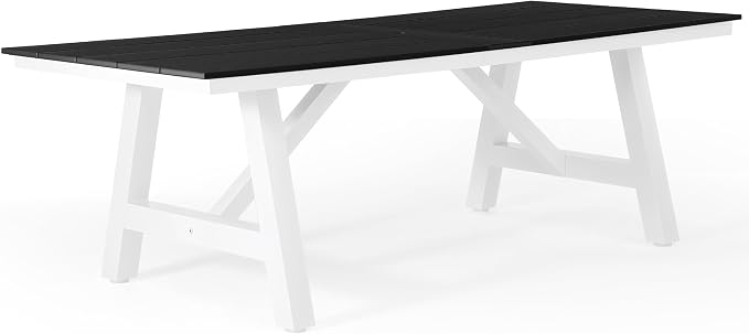 WestinTrends Cape May 9-Piece HDPE Outdoor Furniture Patio Dining Table with Umbrella Hole and Chairs Set for 8, Black