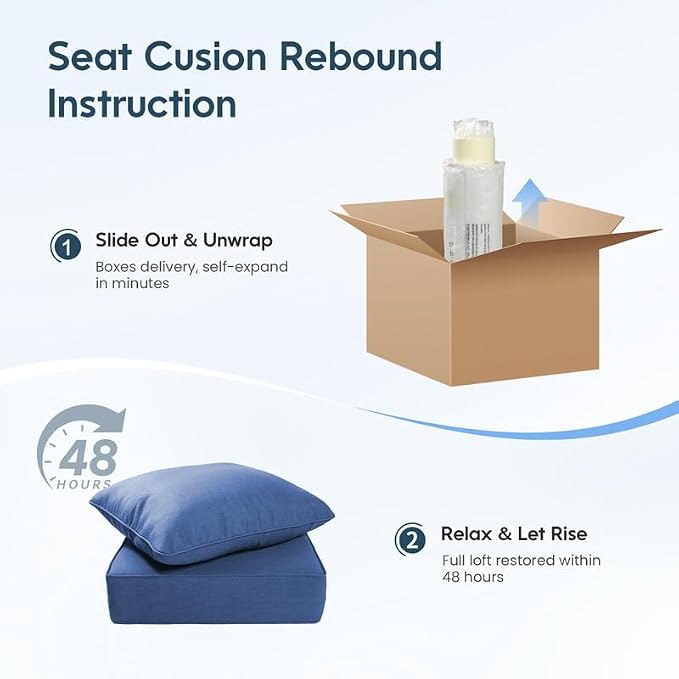 Luxury 22*24*6in Outdoor Patio Cushions, 2 Pieces Navy Blue Outdoor Cushion | 6'' Thick Outdoor Cushions, Water-Resistant, Reversible, Removable Cover, for Patio Chairs Sofa Couch Loveseat