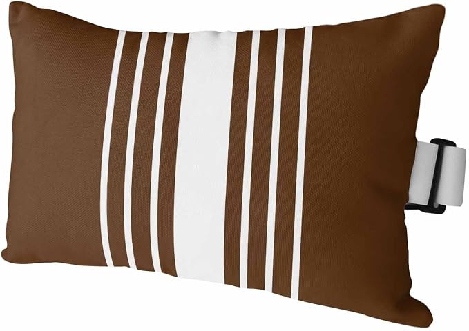 Outdoor Pillow for Lounge Chair with Strap & Insert Brown Vertical Stripes Recliner Head Pillow Classic Striped Waterproof Headrest Patio Lumbar Pillows for Beach Pool Office Chaise Chair 12x20 Inch