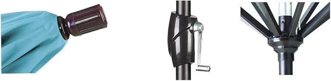 California Umbrella 9' Round Aluminum Market Umbrella, Crank Lift, Push Button Tilt, Bronze Pole, Black Olefin