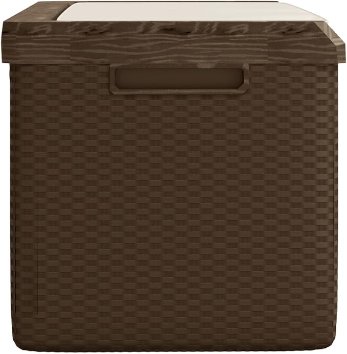 92.5 Gallon Rattan Look Garden Storage Box with Cushion, Lockable Patio Deck Box with Gas-Lift, Large Outdoor Storage Bench for Cushions Pillows Blankets Toys