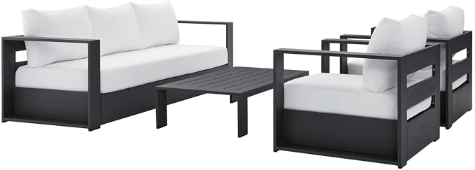 Modway Tahoe Aluminum 4-Piece Outdoor Patio Set in Gray White