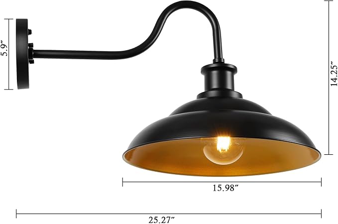 Dusk to Dawn Outdoor Barn Light Fixtures, 16 Inch Dome Large Wall Sconce Farmhouse Exterior Wall Mount Light for House Garage Patio Doorway, 2 Pack
