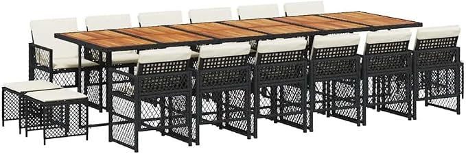 17-Piece Garden Dining Set, Outdoor Patio Furniture with PE Rattan Chairs and Acacia Wood Table, Large Weatherproof Seating for Backyard