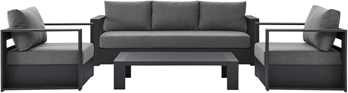 Modway Tahoe 4-Piece Fabric/Powder-Coated Aluminum Outdoor Set in Charcoal/Gray