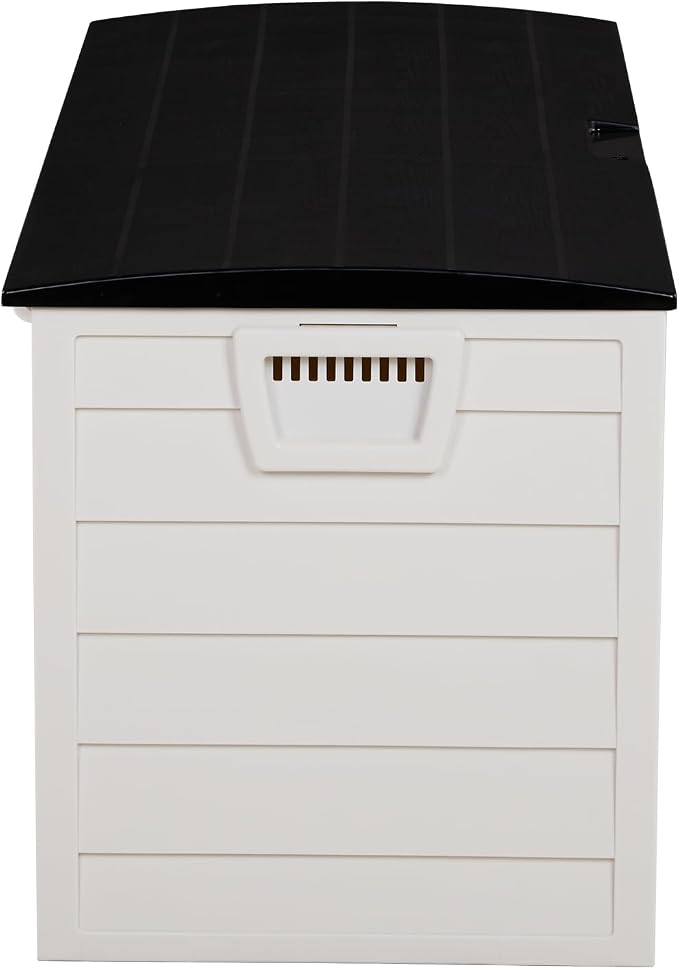 Vasitelan 75 Gallon Outdoor Storage Box, Lockable Plastic Storage Containers with Lid, Patio Deck Box Furniture for Garden, Pool, Balcony, Yard (White&Black)