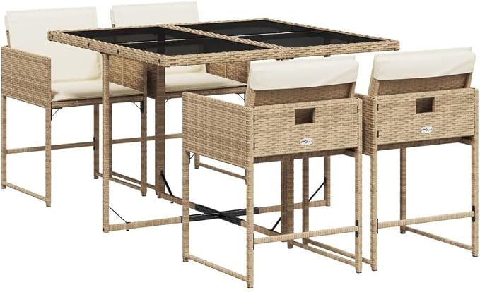 5 pcs Set Patio Dining Set & Garden Dining Set Beige Poly Rattan Outdoor Dining Set Balcony Furniture for Backyard Patio Garden 43.3 x 41.7 x 28.7 in