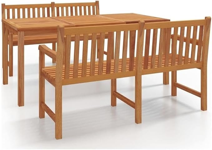 Afuera Living 3-Piece Solid Teak Wood Garden Dining Set, Matte Brown Finish, Weather-Resistant Outdoor Table 70.9 in with Benches for Patio or Garden Use, Seats Up to 4 People