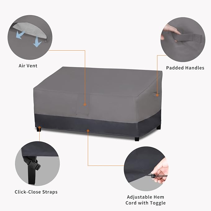 Easy-Going Outdoor Couch Cover, Heavy Duty 3-Seater Patio Sofa Cover, Windproof Outdoor Furniture Cover with Air Vent (88Wx32.5Dx33H inch,Gray/Dark Gray)