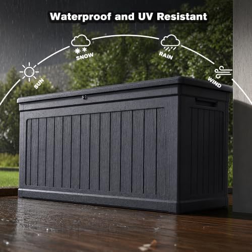Outdoor Storage Box, Durable Deck Box with Side Handle and Lockable Lid, Deck Boxes Outdoor Waterproof, Large Patio Furniture for Poolside Accessories, Garden Tools, 260 Gallon