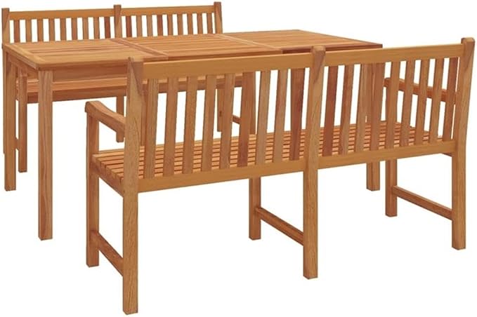 Afuera Living 3-Piece Solid Teak Wood Garden Dining Set, Matte Brown Finish, Weather-Resistant Outdoor Table 70.9 in with Benches for Patio or Garden Use, Seats Up to 4 People
