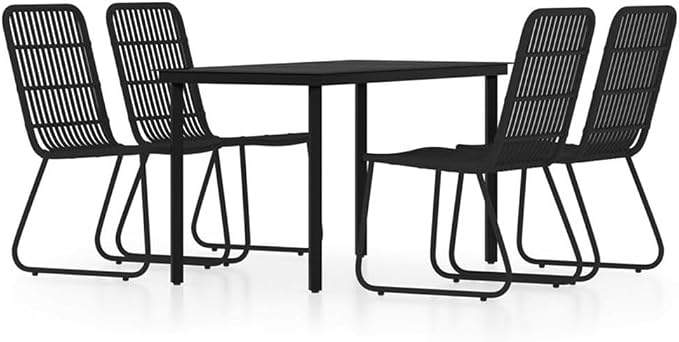 BOWERY HILL Contemporary 5 Piece Dining Set, Powder-Coated Steel Frame, Black Finish, Poly Rattan Accents, 55.1 in Table, UV-Resistant Materials, Lightweight Design, Outdoor Patio Garden Furniture
