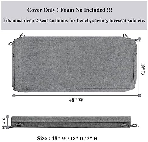 FUNHOME Outdoor Bench Cushion Covers,48" x 18" x 3", No Insert! Patio Cushion Covers Replacement for Outdoor Furniture,Water Resistant Patio Bench Loveseat Covers 1 Pack, Grey (Covers ONLY)