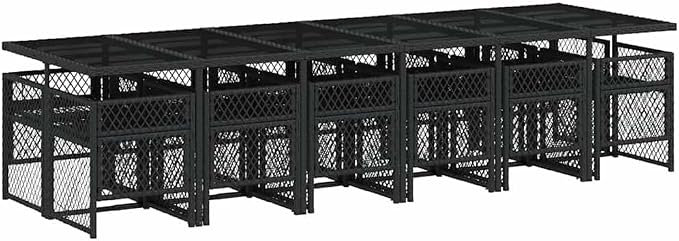 13 Piece Patio Dining Set, Poly Rattan Garden Table and Chairs with Cushions, Space-Saving Foldable Design for Backyard Balcony