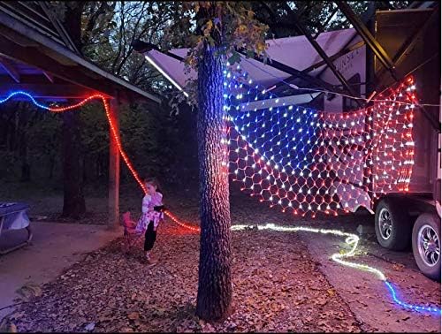 American Flag String Lights, Waterproof Led Flag Net Light, with 420 Super Bright LED, for Yard Garden Decoration, Festival, Holiday, Party Decoration,Christmas Decorations (Plug in Power)