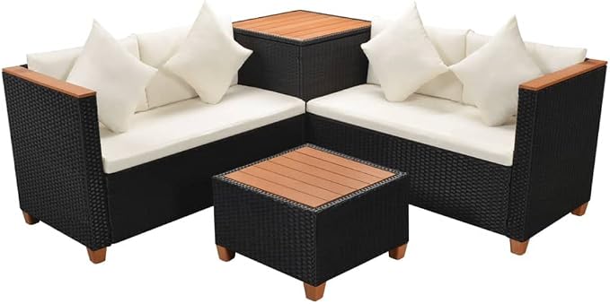4 Piece Patio Lounge Set with Cushions,Outdoor Couch,Patio Bar Set,Modern Outdoor Furniture,Dining Bench with Back,Bistro Set,for Patio Deck Garden,Backyard & Lawn,Poly Rattan Black