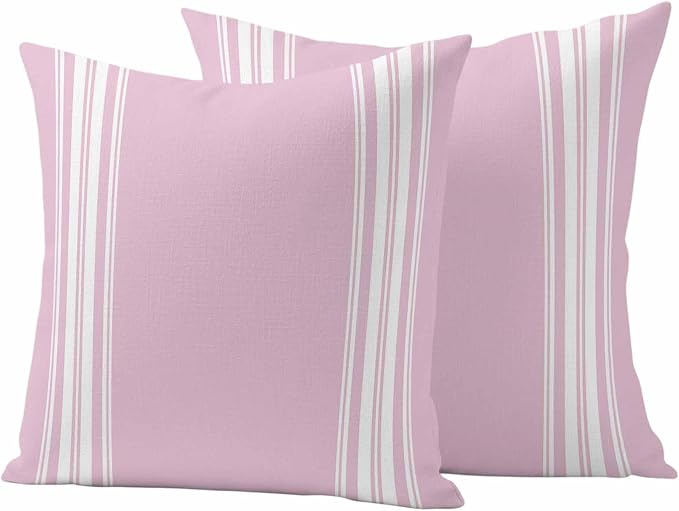 Outdoor Pillow Covers 18x18 Set of 2 Pink Stripes Outdoor Pillows Waterproof Throw Pillow Covers French Stripe Farmhouse Style Pillowcases Decorative Case for Patio Cushion