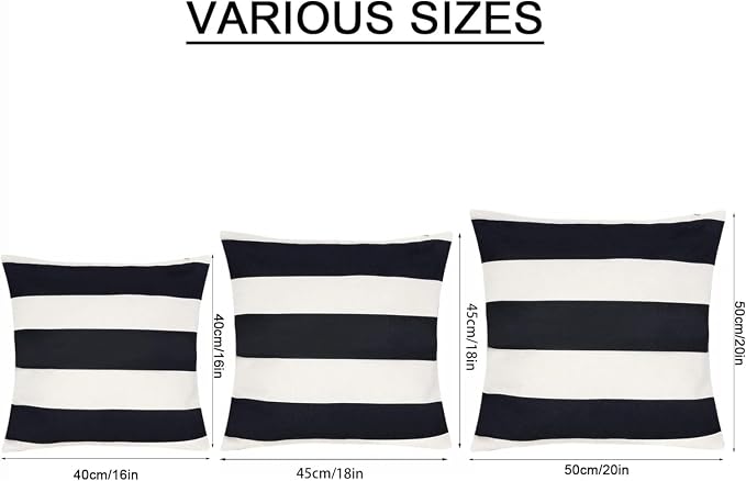 tiggell 2 Pack Waterproof Pillow Covers Outdoor Throw Pillowcases Decorative Garden Cushion Case for Home Garden Patio Couch Balcony Striped (Black & White, 18 * 18 inch)