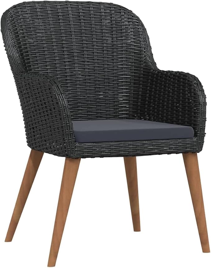 5 Piece Patio Dining Set with Cushions Black Outdoor Rattan Table and Chairs for Garden Deck Backyard Porch Dining Relaxing, Powder-Coated Steel Frame Tempered Glass Top