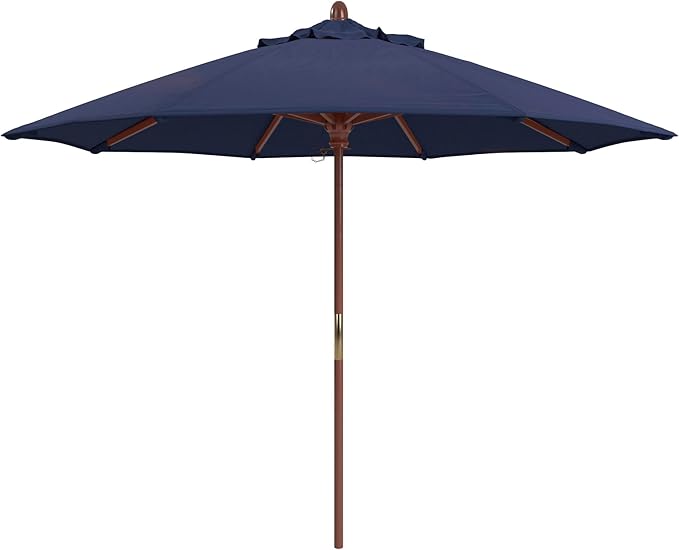 California Umbrella 9' Premium Commercial Hardwood Patio Umbrella, Manual Lift With Pacifica Navy Fabric