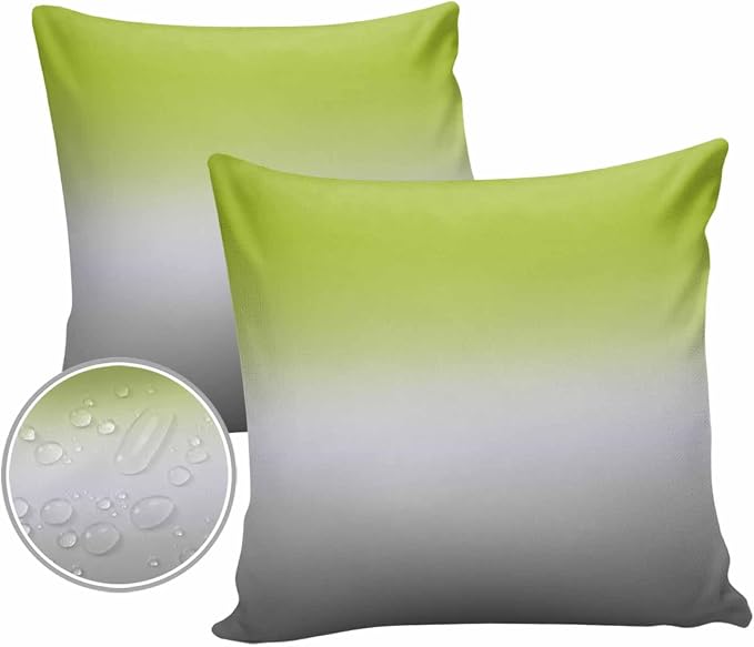 Outdoor Waterproof Throw Pillow Covers Set of 2 Ombre Green Pillowcases 24x24 Inches Green Grey Patio Decorative Pillows Cushion Case Patio Pillows for Couch Bed Chair Garden