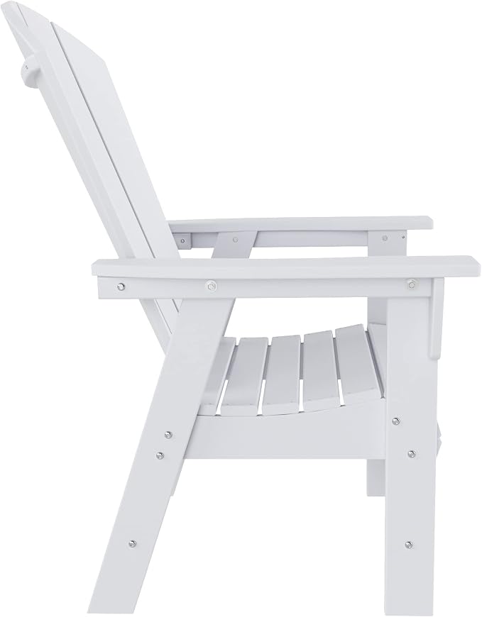 WestinTrends Malibu 7 Piece Adirondack Outdoor Dining Set, All Weather Poly Lumber Patio Table and Chairs Furniture Set, 71" Trestle Dining Table and 6 Adirondack Dining Chair, White