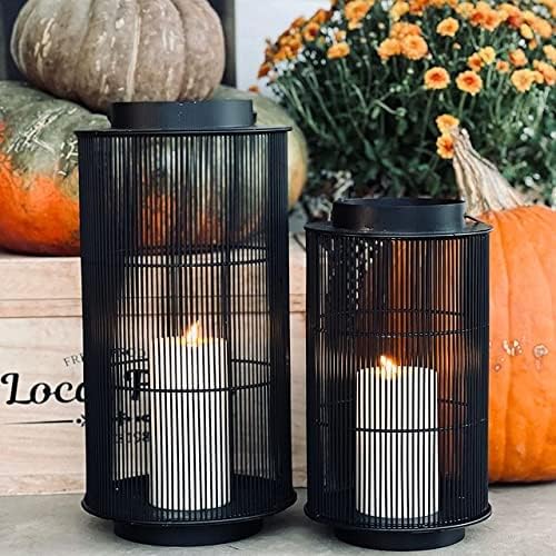 LampLust Outdoor Lanterns Decorative Spring Patio Decor, 16 Inch Black Metal Candle Lanterns, Battery Operated LED with Timer, Front Porch, Spring Outdoor Decorations, Modern Farmhouse Decor