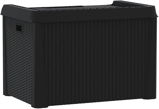 Anthracite Garden Storage Box 33 Gal Capacity Outdoor Organizer with Hydraulic Lid, Weather-Resistant Polypropylene Rectangular Design for Patio Balcony Deck