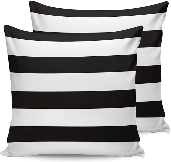 JasmineM Outdoor Pillow Covers 24x24 Waterproof Polyester Throw Pillow Covers, Black White Stripes Decorative Pillowcases Garden Cushion Case for Patio Couch Sofa Decoration Set of 2, Geometric