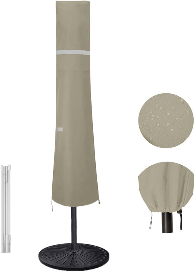 Patio Umbrella Covers for 10ft to 11ft Patio Umbrellas, Fade Resistant, Waterproof and Durable Market Parasol Ourdoor Umbrella Covers with Zipper and Rod