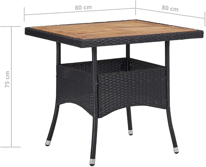 Afuera Living 5-Piece Patio Dining Set, Black Poly Rattan, Acacia Wood & Steel, Includes Rectangular Table & 4 Armchairs, UV/Water Resistant, Ergonomic Curved Backrests, Modern Garden or Terrace