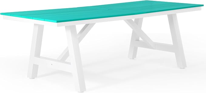 WestinTrends Cape May 9-Piece HDPE Outdoor Furniture Patio Dining Table with Umbrella Hole and Chairs Set for 8, Turquoise