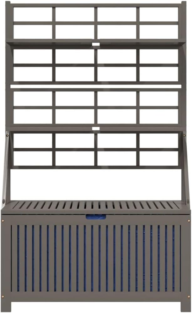 Rustic Acacia Storage Box for Garden with Integrated Trellis for Climbing Plants, Solid Acacia Wood Outdoor Storage Box for Organizing Tools and Supplies