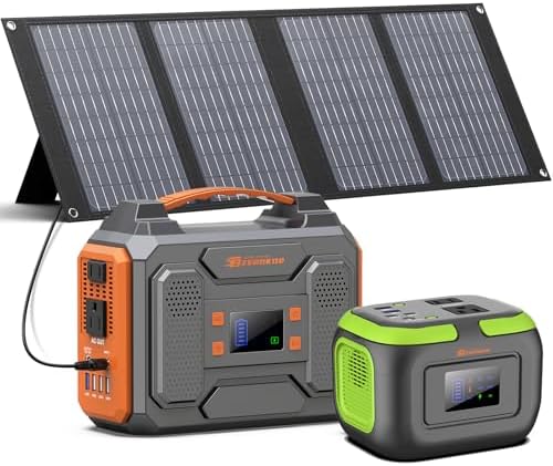 Portable Power Station with Foldable 40W Solar Panel, 300W Solar Powered Generator with Panels,110V AC Outlet Camping Solar Power Bank Generators Battery Pack for Laptop Home RV Outdoor Power Outage