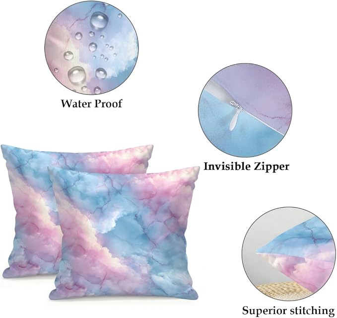 20x20 Inch Outdoor Pillow Covers Set of 2 Waterproof Throw Pillow Covers Decorative Couch Cushion Covers Watercolor Marble Square Pillowcases Protectors for Patio Garden Sofa