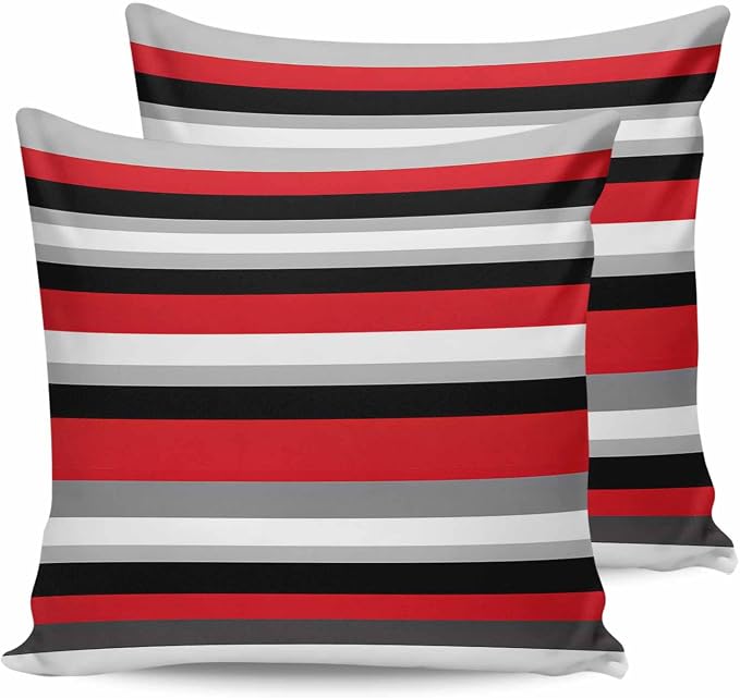 Pack of 2 Red Black Grey Stripes Outdoor Pillow Waterproof Covers 20x20 inch, Geometric Mexican Style Polyester Throw Pillow Covers Garden Cushion Decorative Case for Patio Couch Decoration