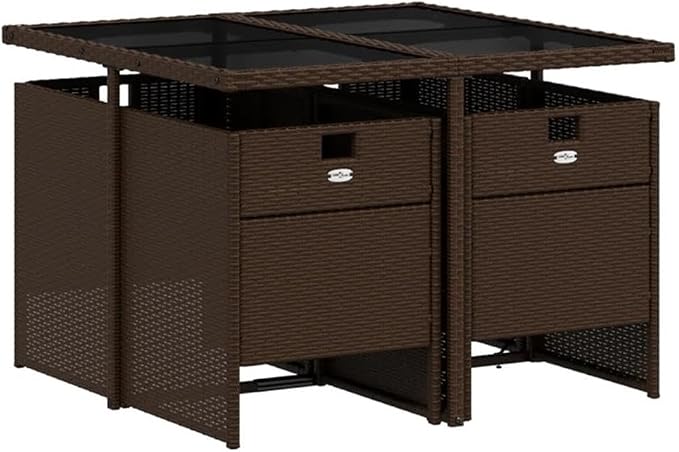 Afuera Living 5-Piece Rattan Patio Dining Set, Brown/Cream White Finish, PE Rattan & Powder-Coated Steel, Foldable Chairs with Removable Cushions, Weather-Resistant, Outdoor Table for Garden or Patio